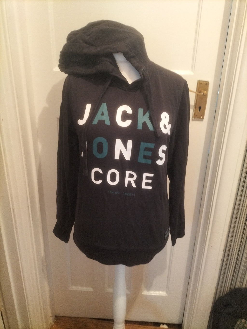 Mens Jack And Jones Size M Core Black Printed Pullover Hoodie
