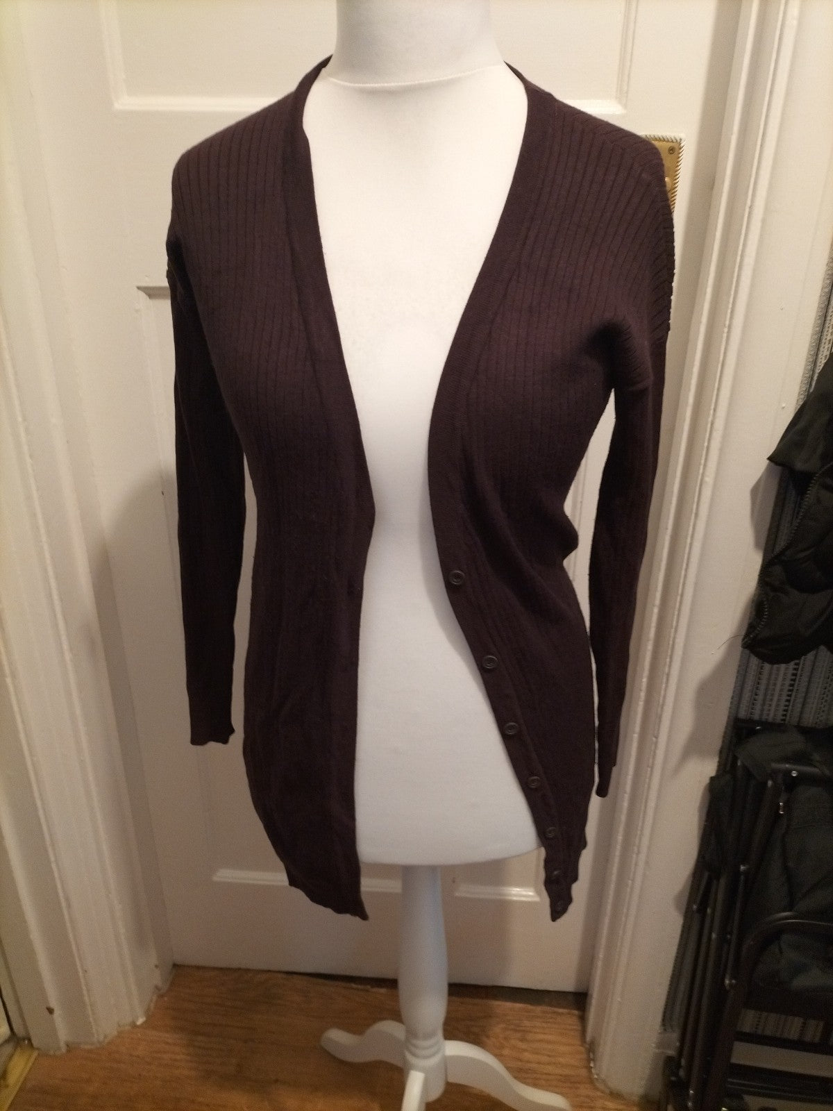Ladies Alcott Size Small Purple Ribbed Cardigan