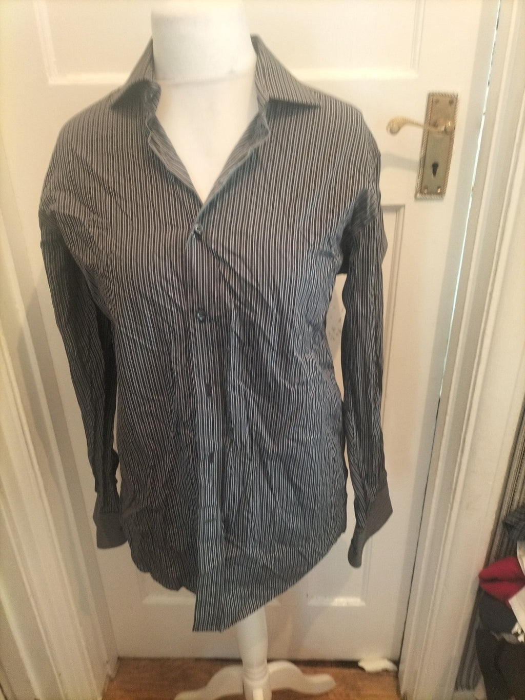 Mens Racing Green Size 15.5" Navy/Grey Two Fold 100s Cotton Shirt