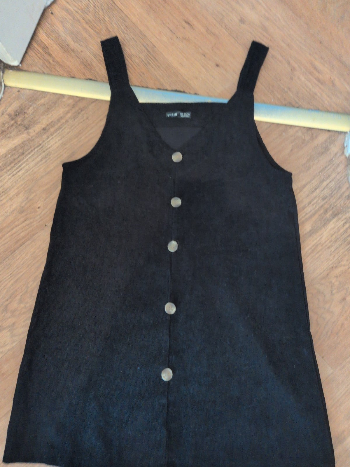 Shein Medium Black Imitation Buttoned Sleeveless Knee Length Dress