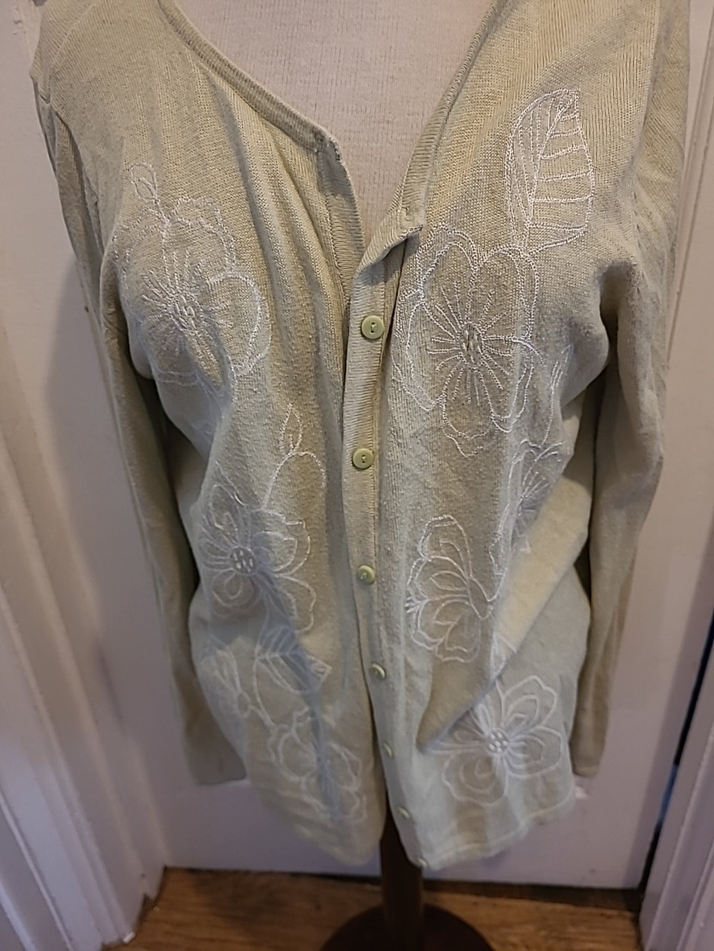 Ladies Bonmarche Size Medium Lime/White Floral Embroidery Cardigan