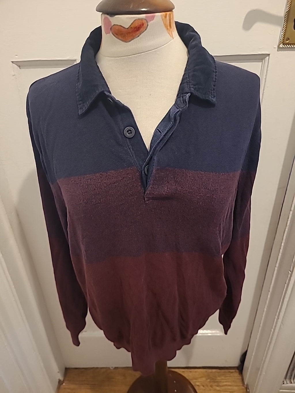 Mens Atlantic Bay Size Medium Navy/Purple Long Sleeved Polo
