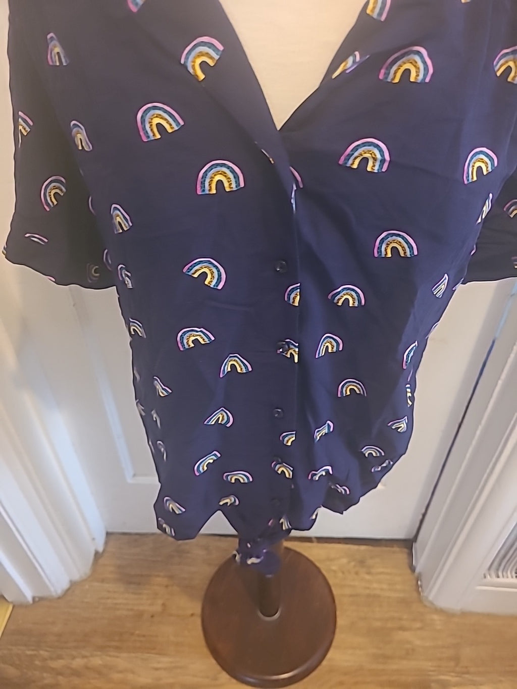 Ladies Brand New TU 16 Black With Rainbows Short Sleeve Blouse