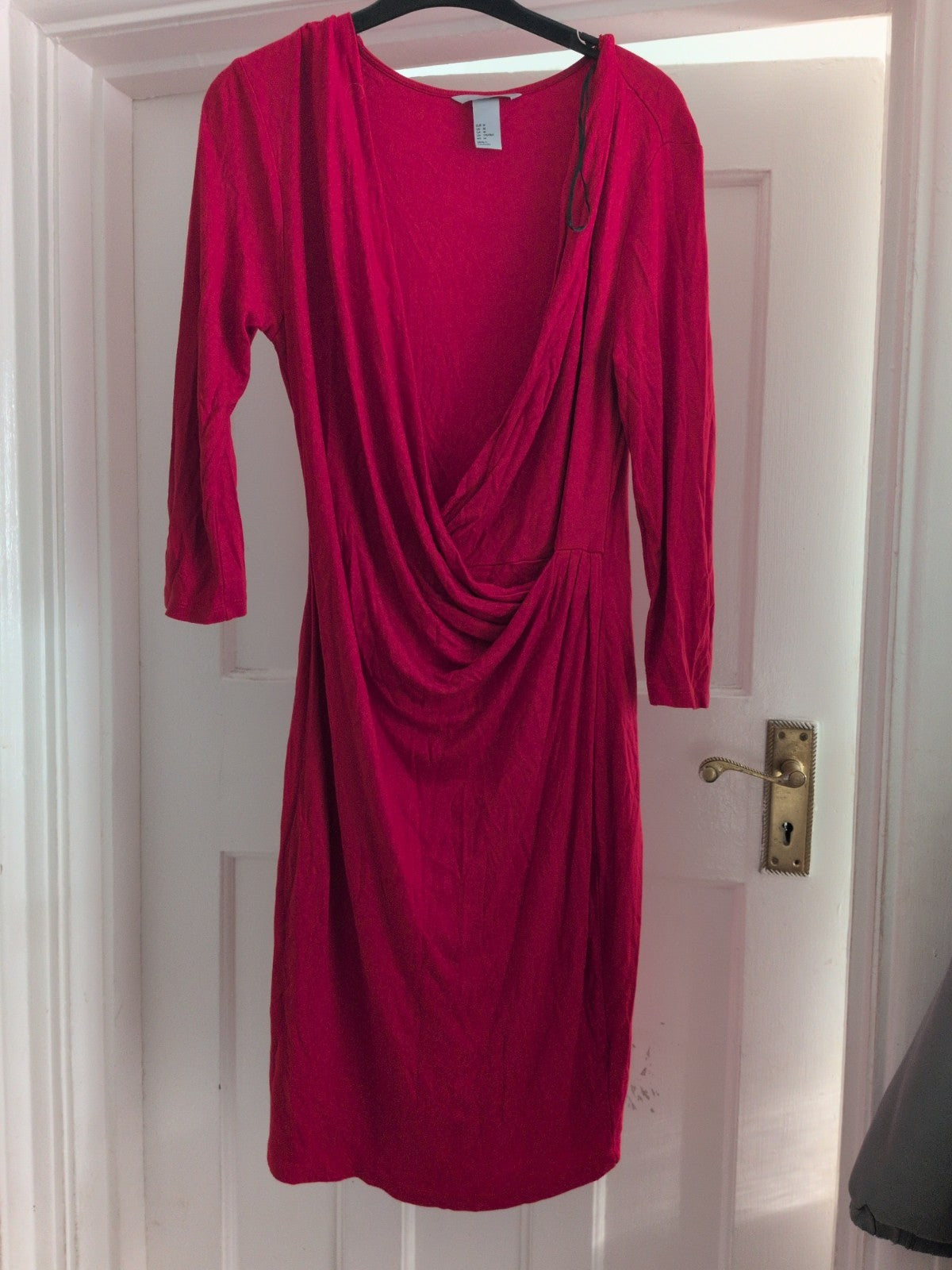 H&M Medium Red Long Sleeve V Neck Dress
