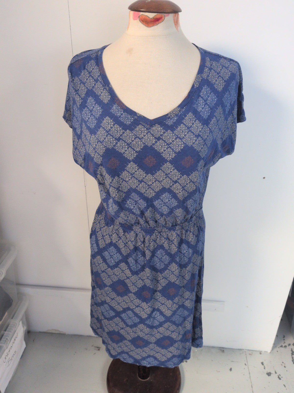 Esmara 14-16 Blue Patterned Short Sleeve Dress