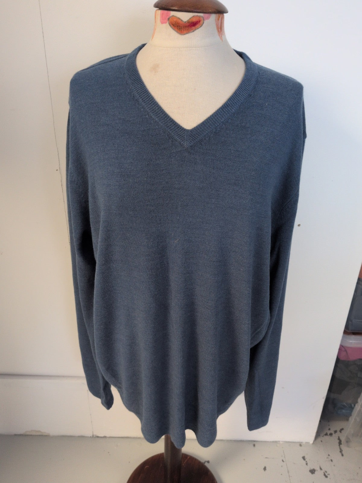 Marks And Spencer 2XL Navy V Neck Cashmilon Jumper Small Mark On Front