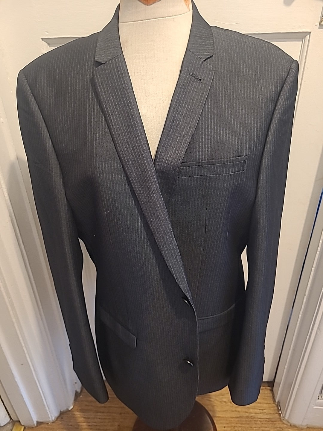 Mens Next Size 44R Grey Pinstripe Lined Padded Blazer