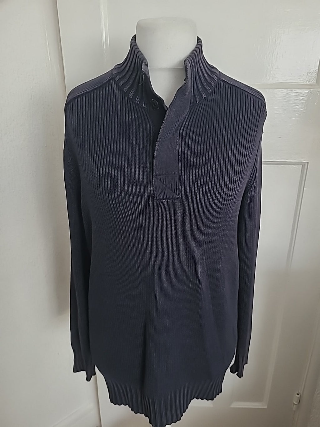 Mens Sandstone Size M Navy Ribbed Jumper