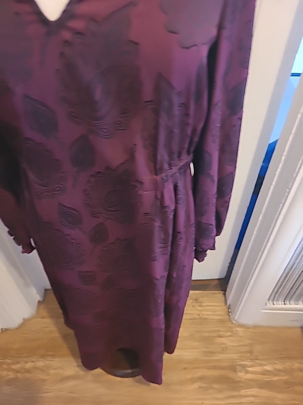 Ladies Marks And Spencer Size 8 Purple Black Floral Long Sleeved Dress