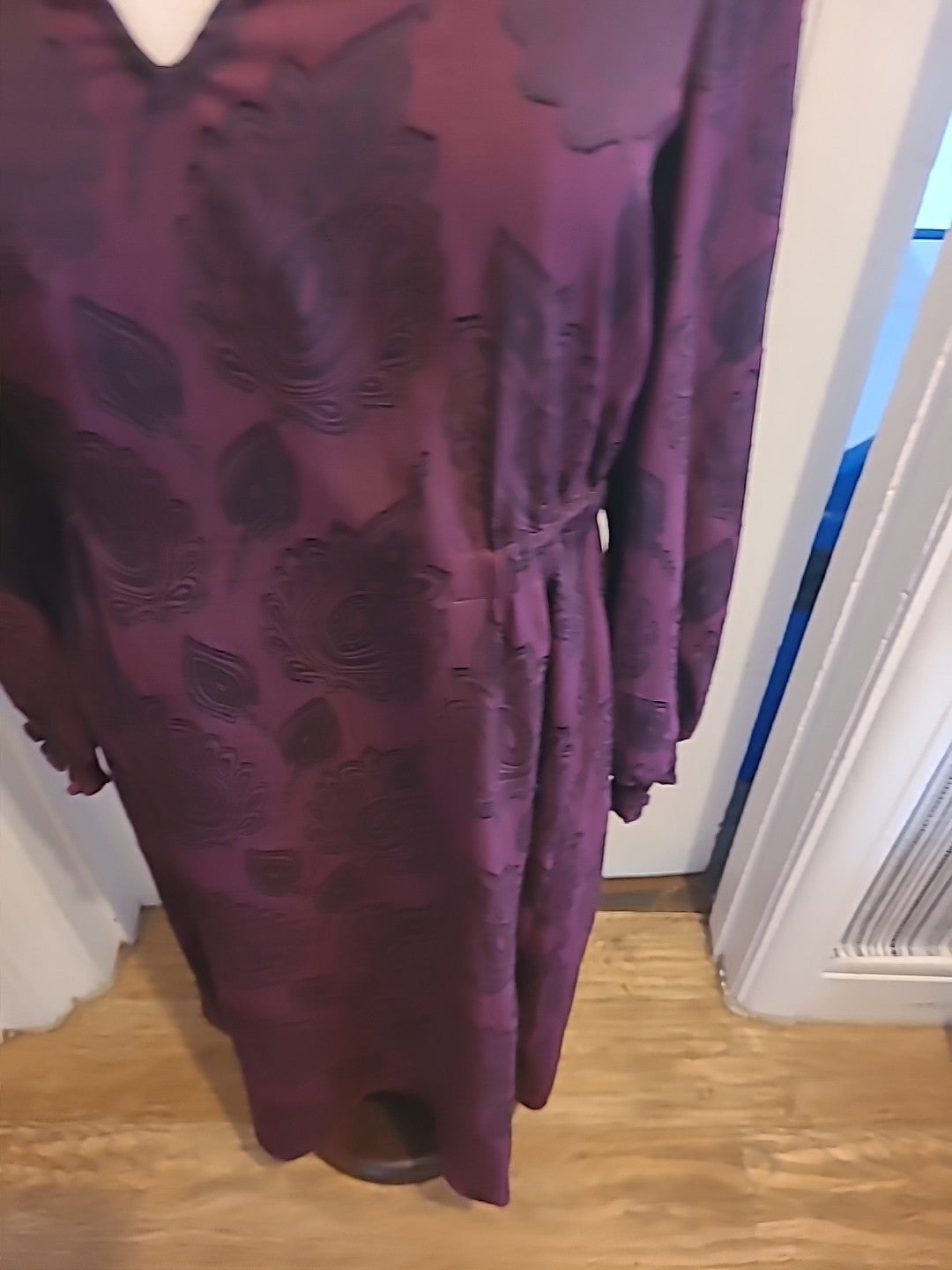Ladies Marks And Spencer Size 8 Purple Black Floral Long Sleeved Dress