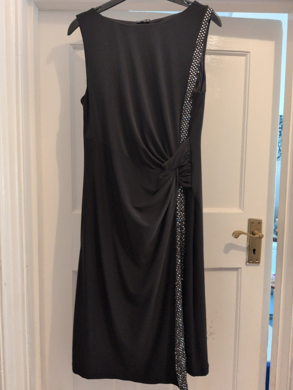 Ladies Roman Size 12 Black Lined With Silver Diamante Trim Sleeveless Dress