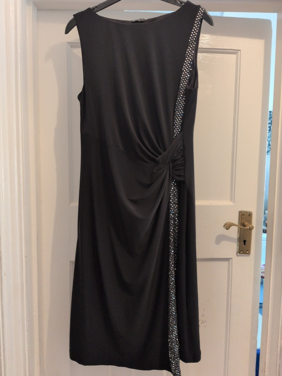 Ladies Roman Size 12 Black Lined With Silver Diamante Trim Sleeveless Dress