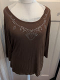 Damart 22/24 Khaki 3/4 Sleeve With Silver Diamante Blouse
