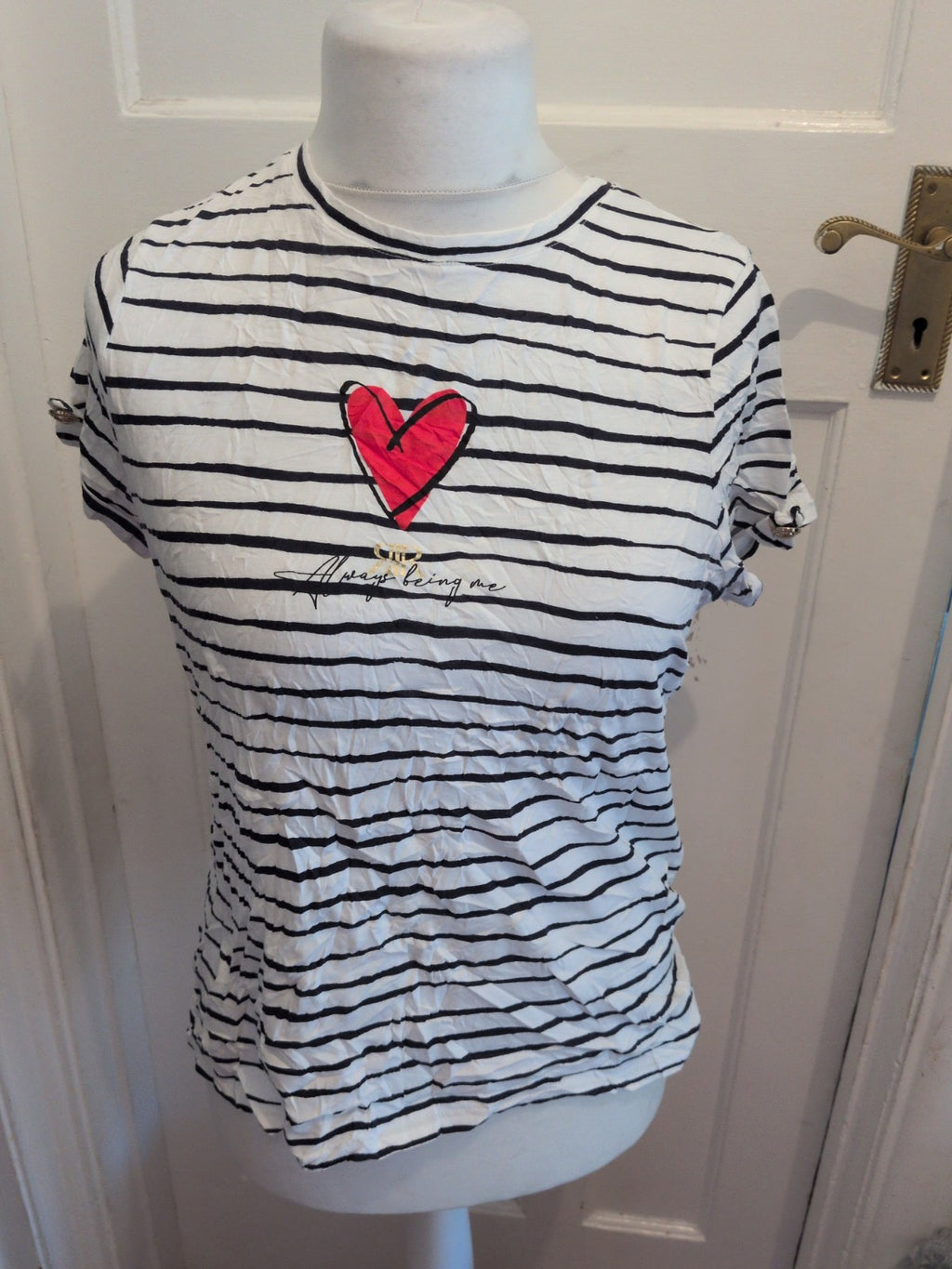 River Island 16 Navy Stripe Heart Print T-shirt
