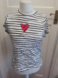 River Island 16 Navy Stripe Heart Print T-shirt