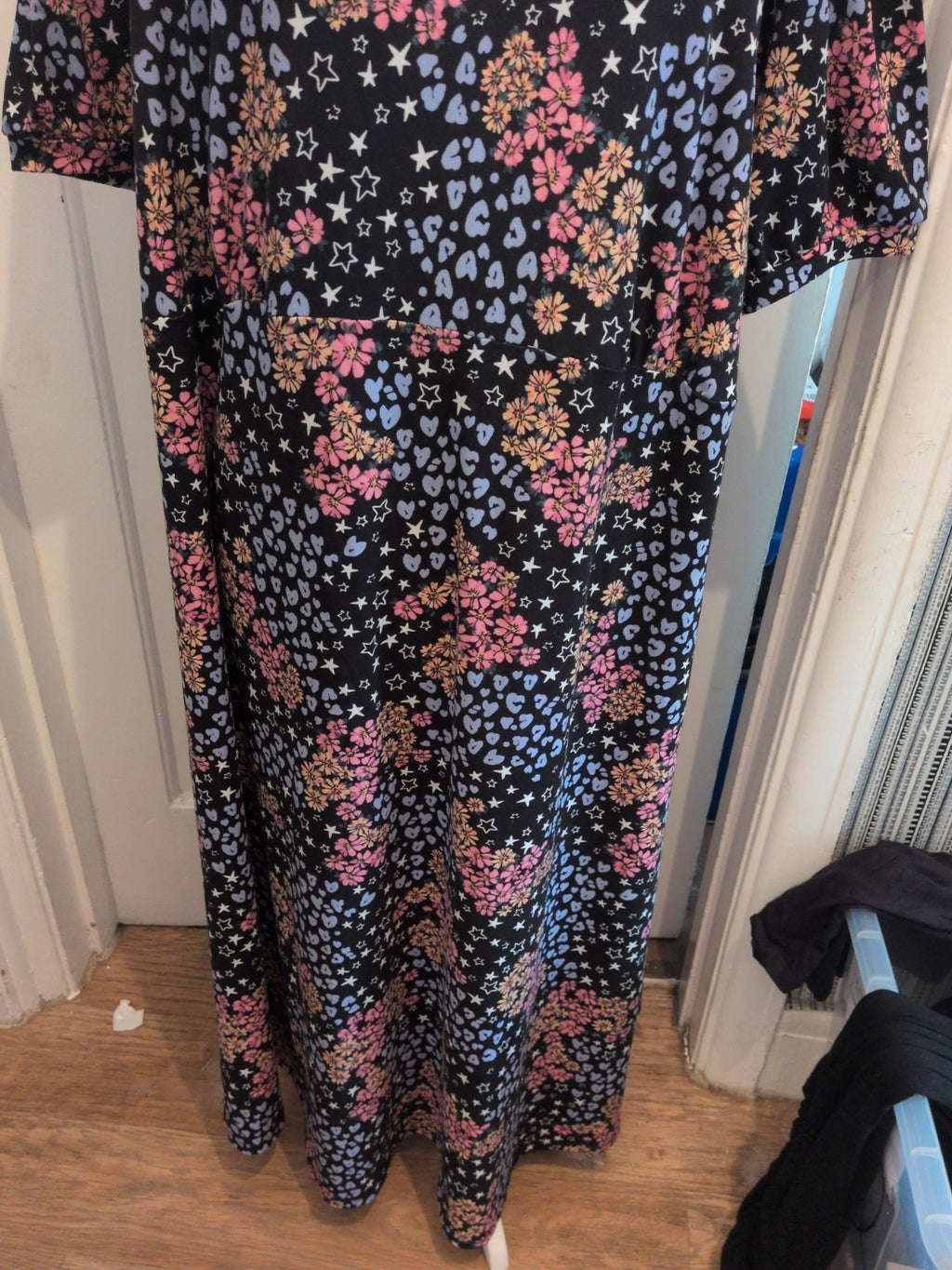 Simply Be Size 30 Floral Black Short Sleeve Maxi Dress Long