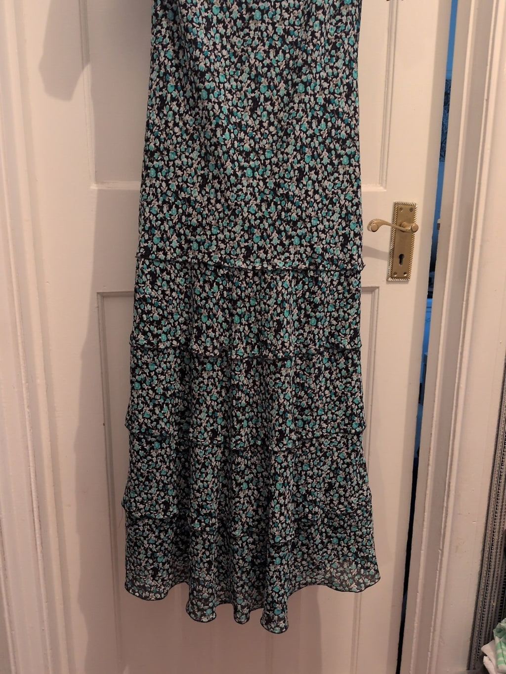 Gray & Osbourne 12 Blue Navy Lined Short Sleeve Long Length Dress