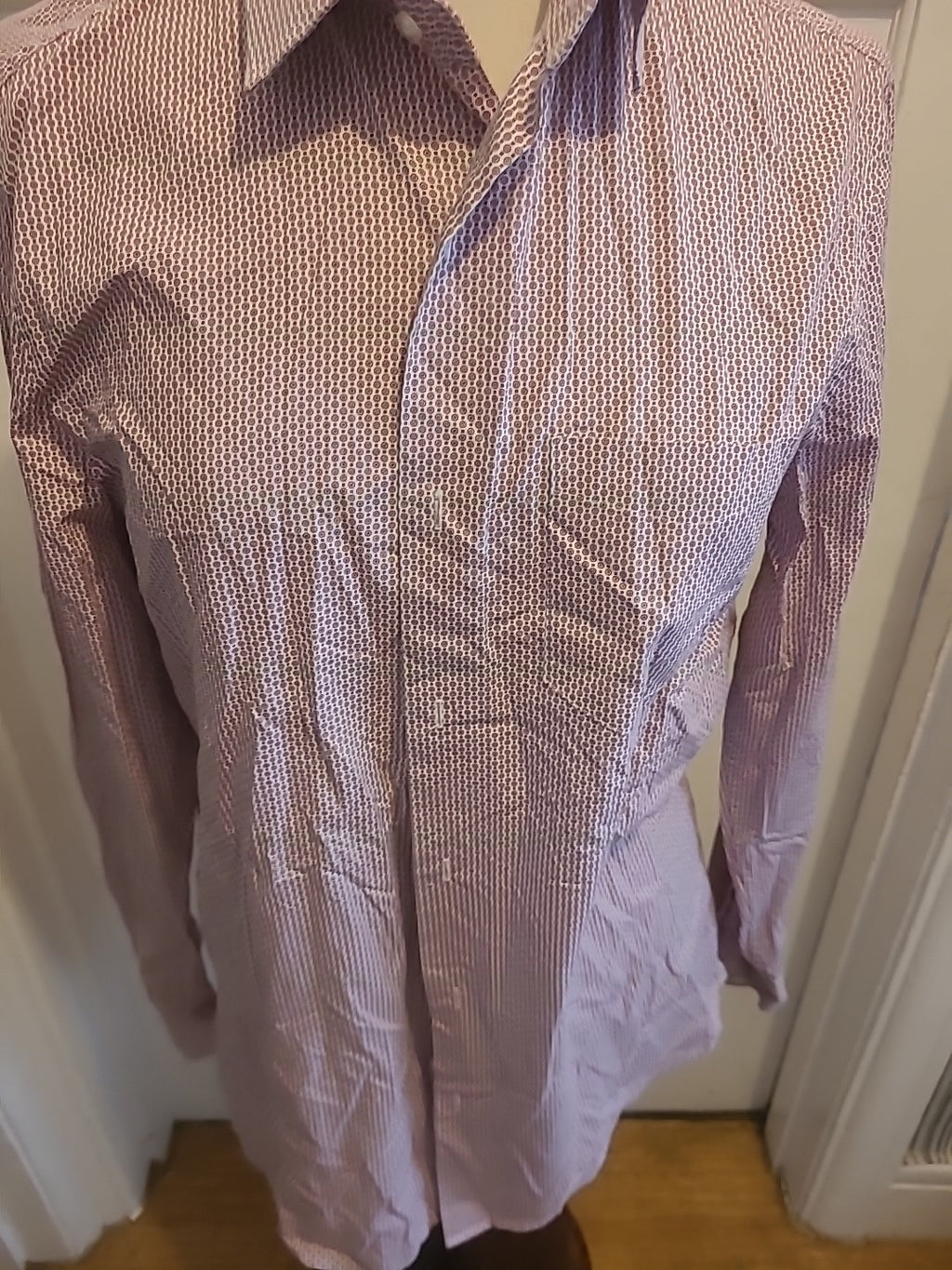 Mens F&F Size 15-15.5 Red White Long Sleeved Slim Fit Shirt