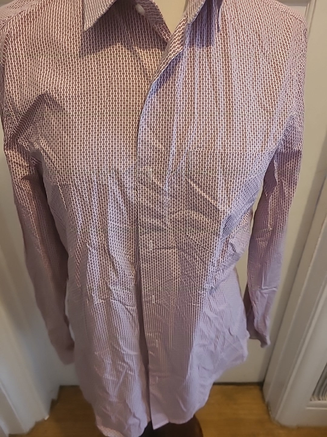 Mens F&F Size 15-15.5 Red White Long Sleeved Slim Fit Shirt