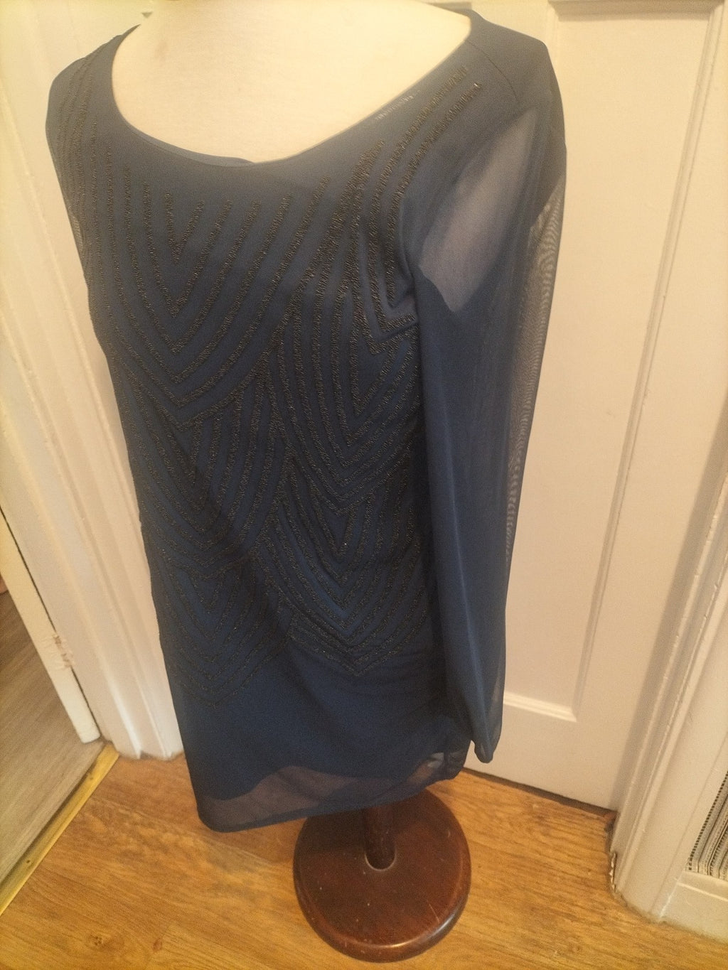 Ladies Bhs Size 10 Navy Long Sleeved Detailed Chest Dress
