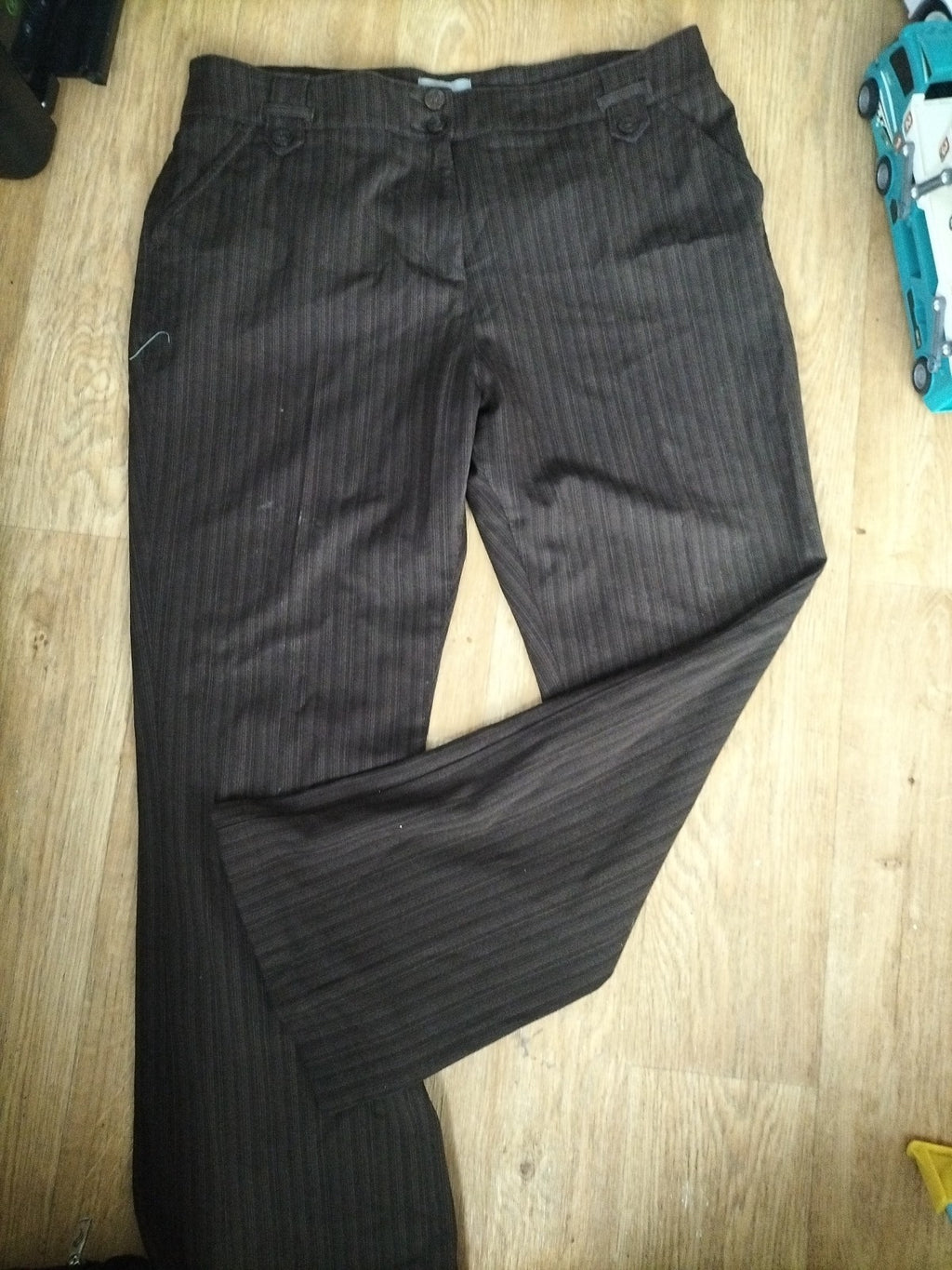Ladies Per Una Size 18r Roma Fit Dark Brown And Black Striped Trousers