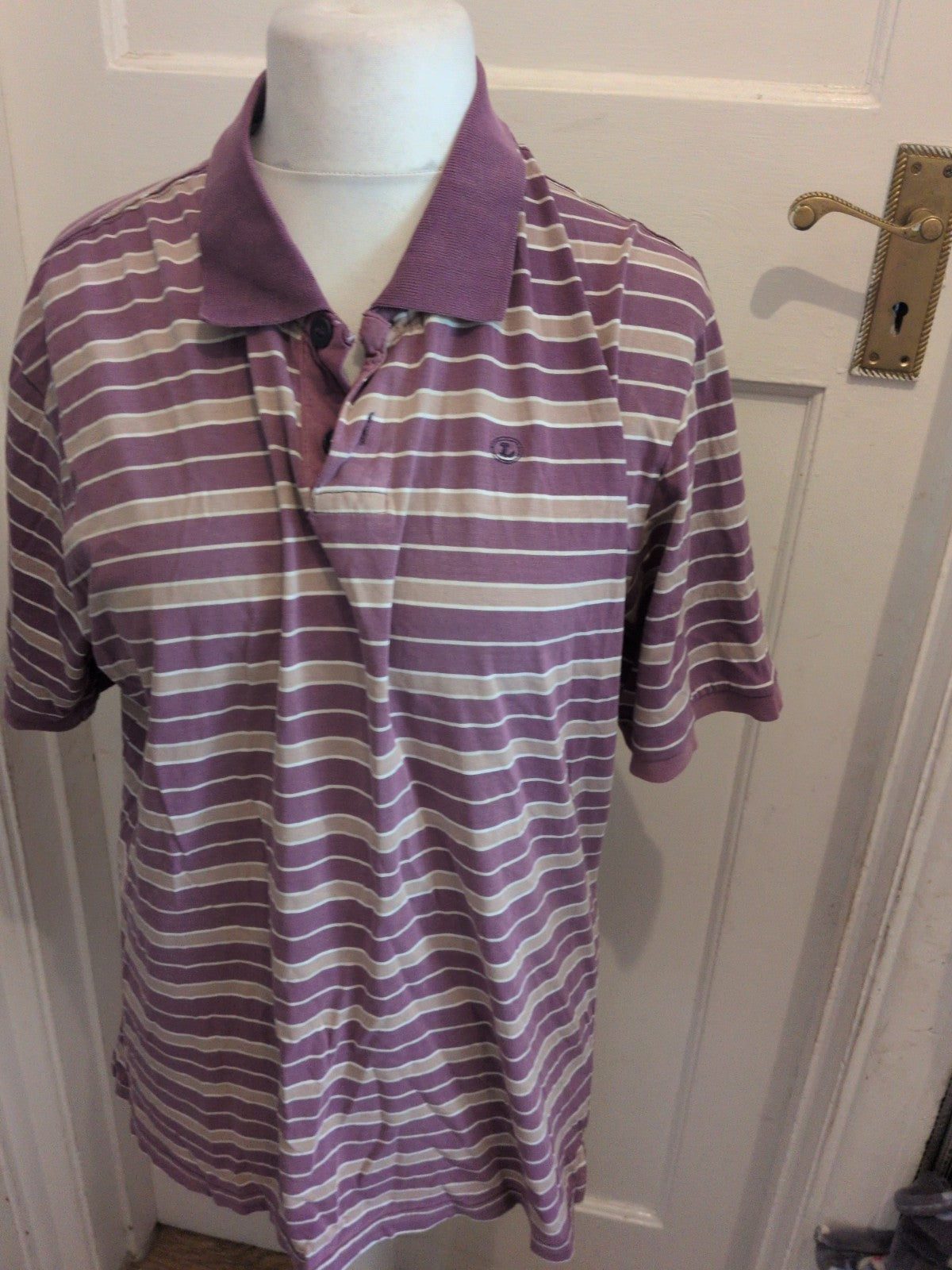 Livergy XL Purple Stripe Short Sleeve Polo