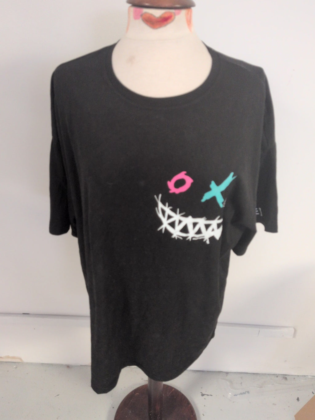 Shein XL Black Short Sleeve Print T-shirt