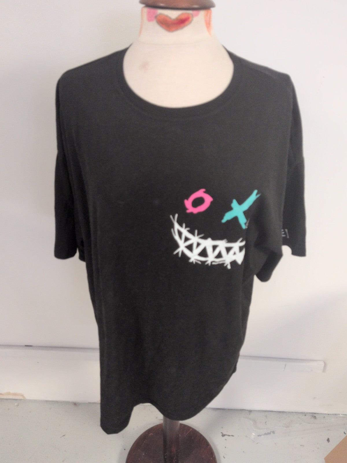 Shein XL Black Short Sleeve Print T-shirt