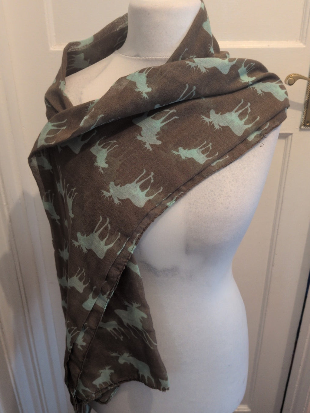 Brown And Blue Reindeer Scarf