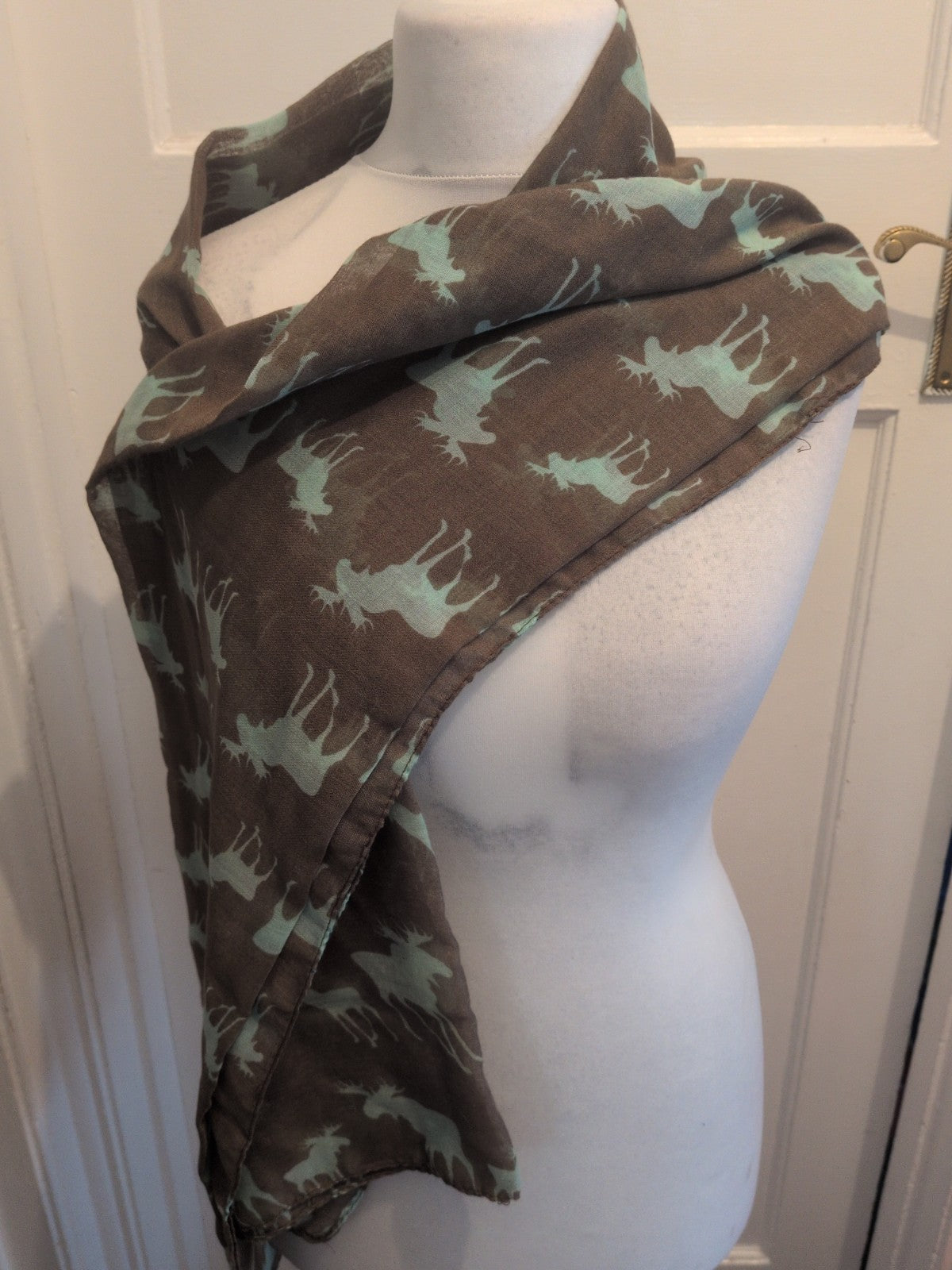 Brown And Blue Reindeer Scarf