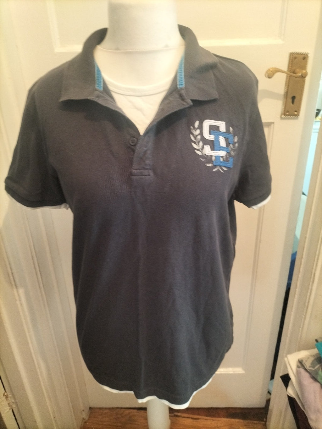 Next Large Navy Short Sleeve Polo White Trim