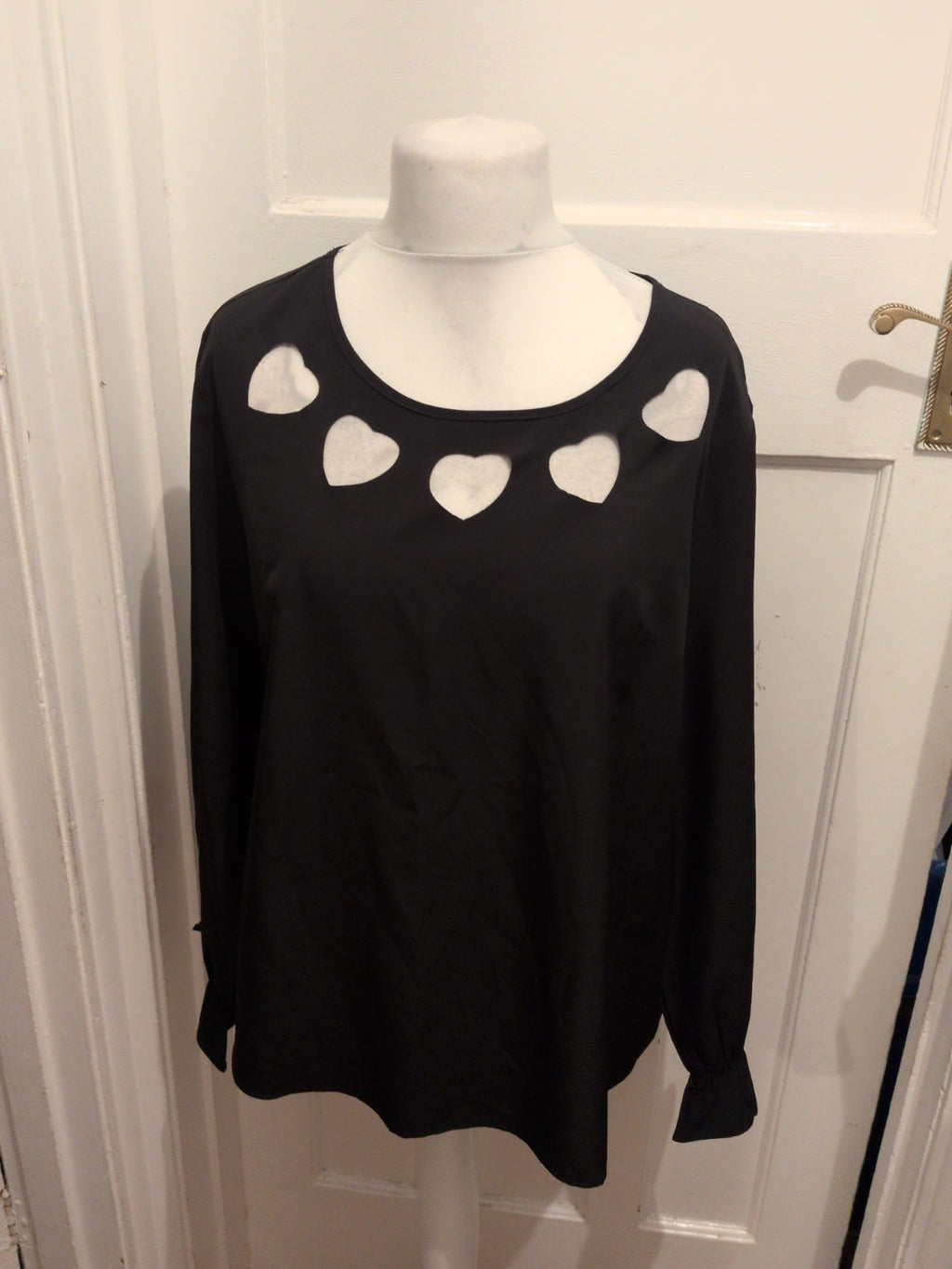 Shein Large Black Long Sleeve With Heart Neck Pattern Blouse