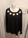 Shein Large Black Long Sleeve With Heart Neck Pattern Blouse