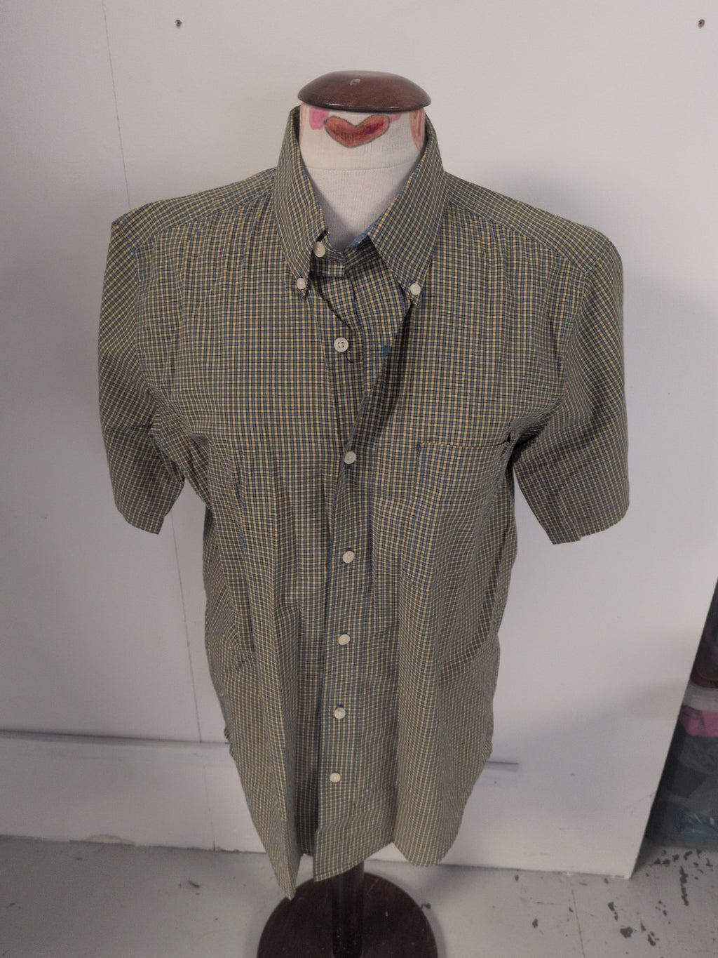 Chaps USA Medium Blue And Yellow Check Short Sleeve Shirt