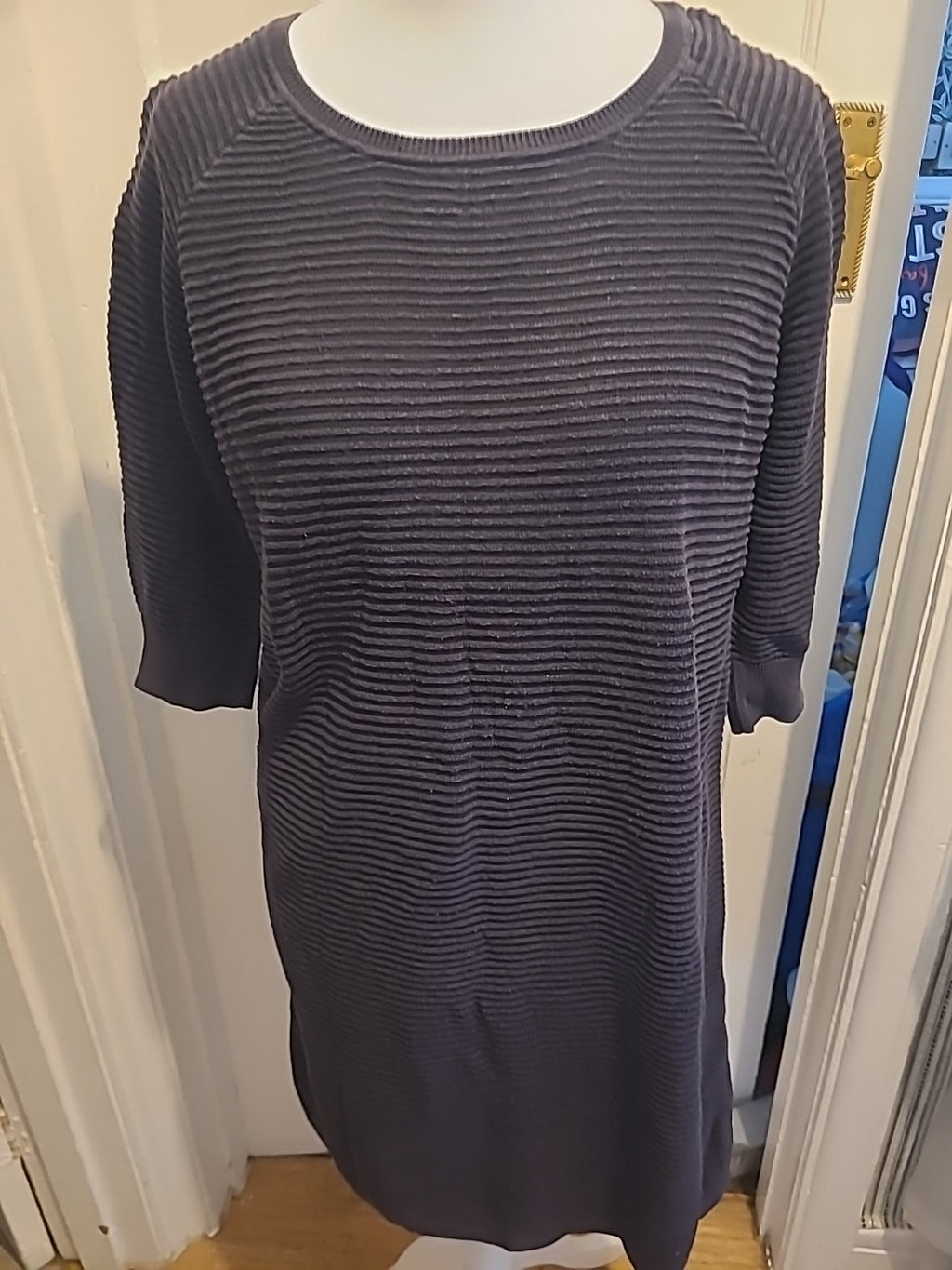 Ladies French Connection Size Medium Charcoal Ribbed Mid Sleeved Jumper Dress