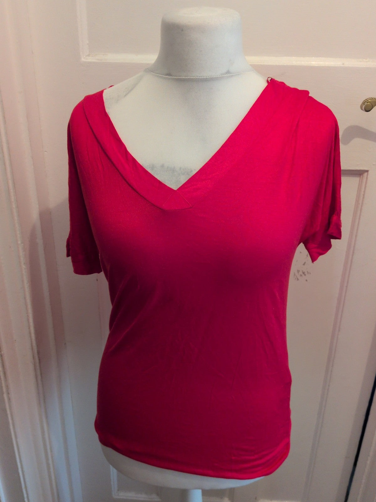 Marks And Spencer 10 Pink Short Sleeve V Neck Blouse