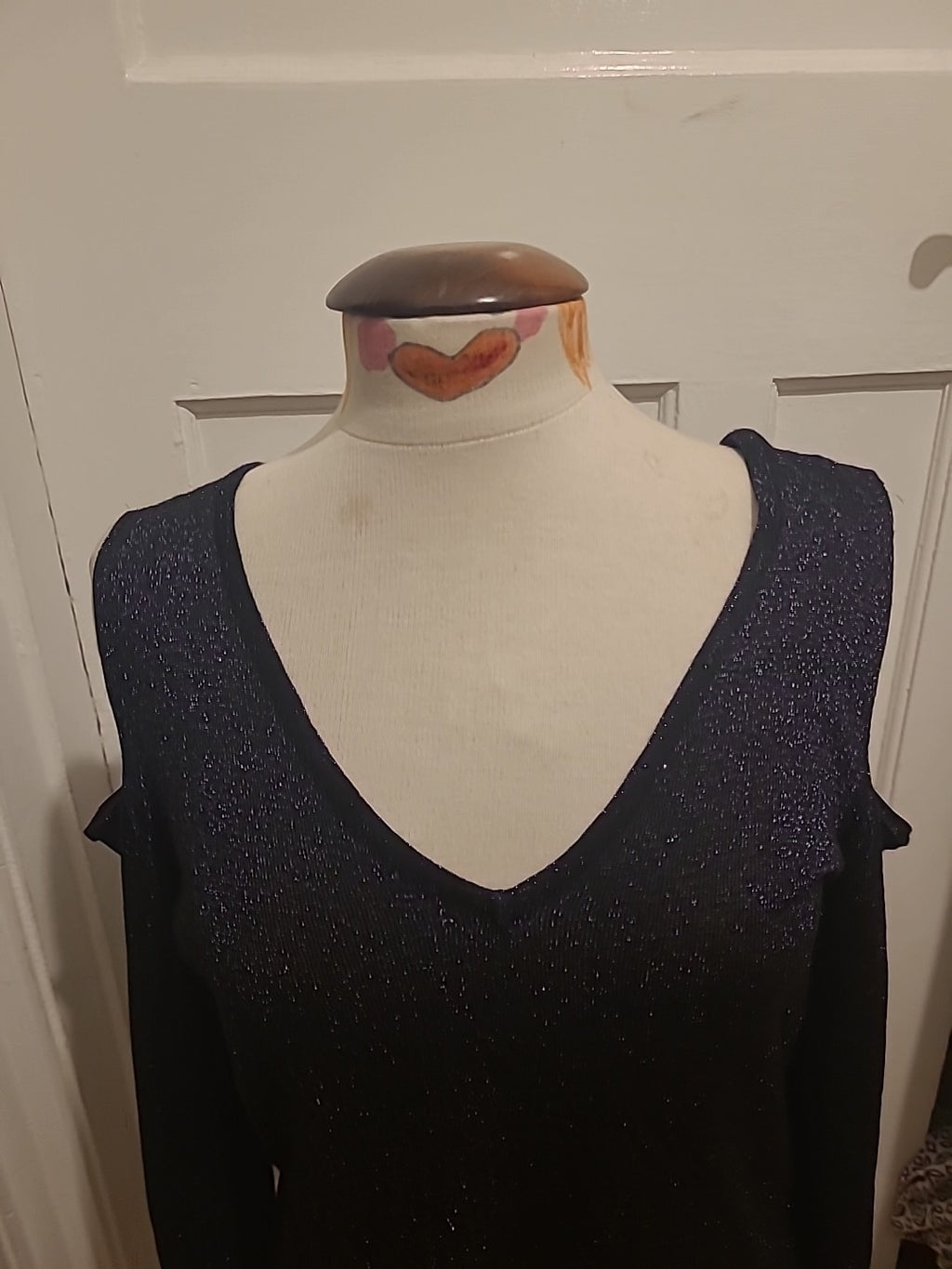 Ladies Peacocks Size 10 Black Shimmer Open Shoulder Blouse