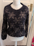 Ladies Primark Size 12 Black Furry Fluffy Long Sleeve Pullover Jumper