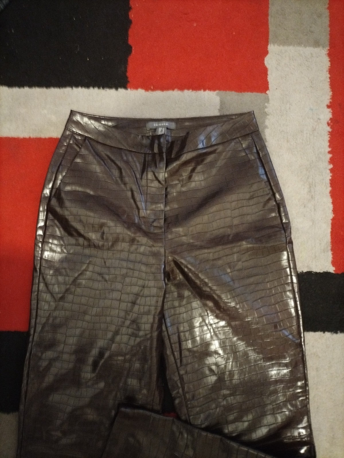 Ladies Primark Size 12 Dark Brown Pleather Patterned Trousers