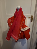 Ladies XL Red With Cream Trim Scarf