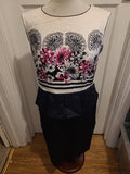 Ladies Marks And Spencer Size 14 Black/Pink/White Floral Lined Dress