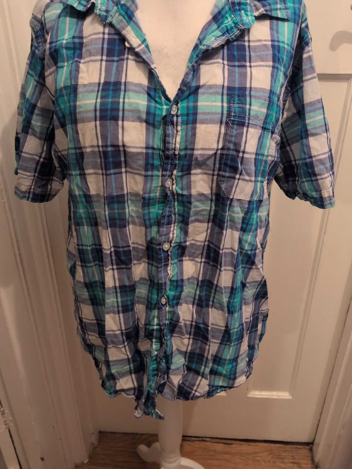 TU 2XL Blue And Light Green Short Sleeve Shirt