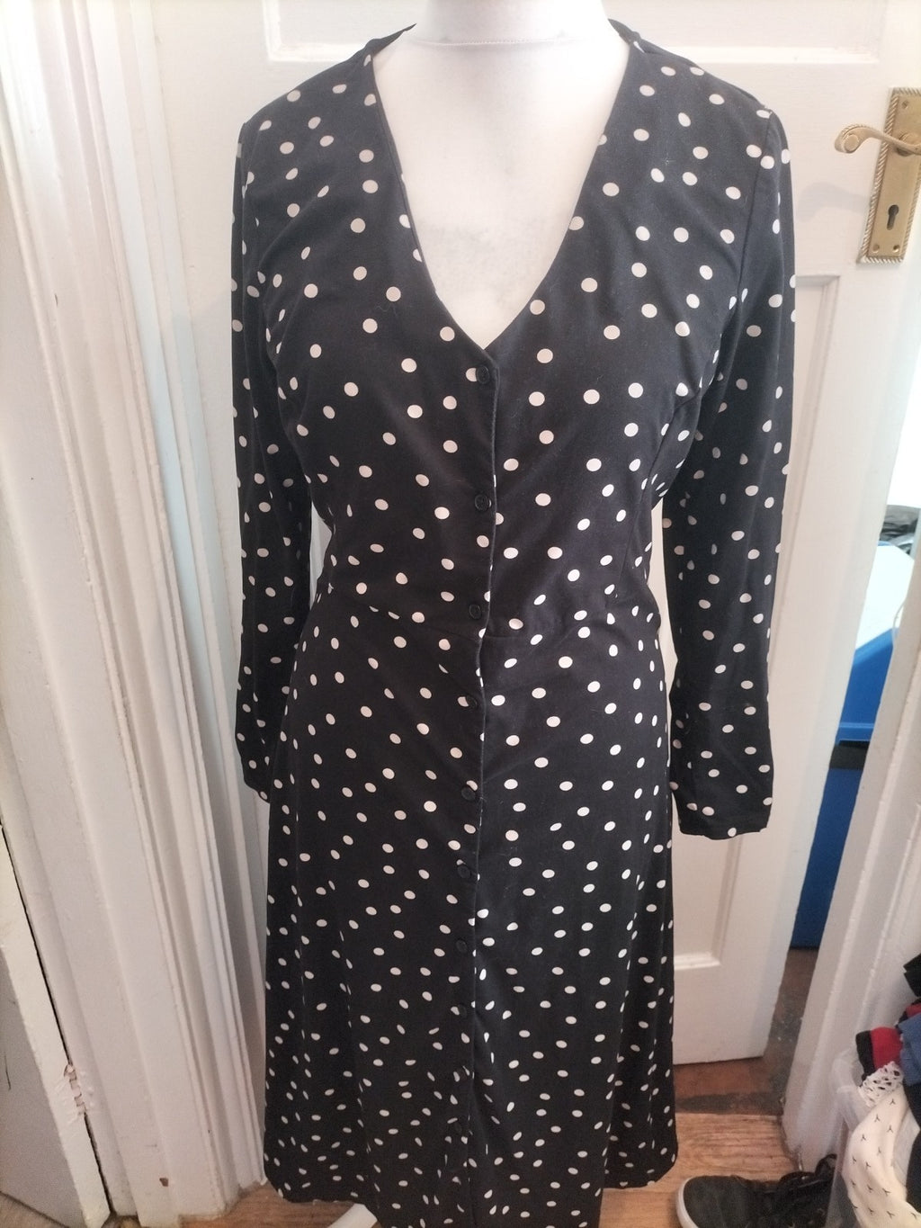 New Look 16 Black And White Polkadot Long Length Dress