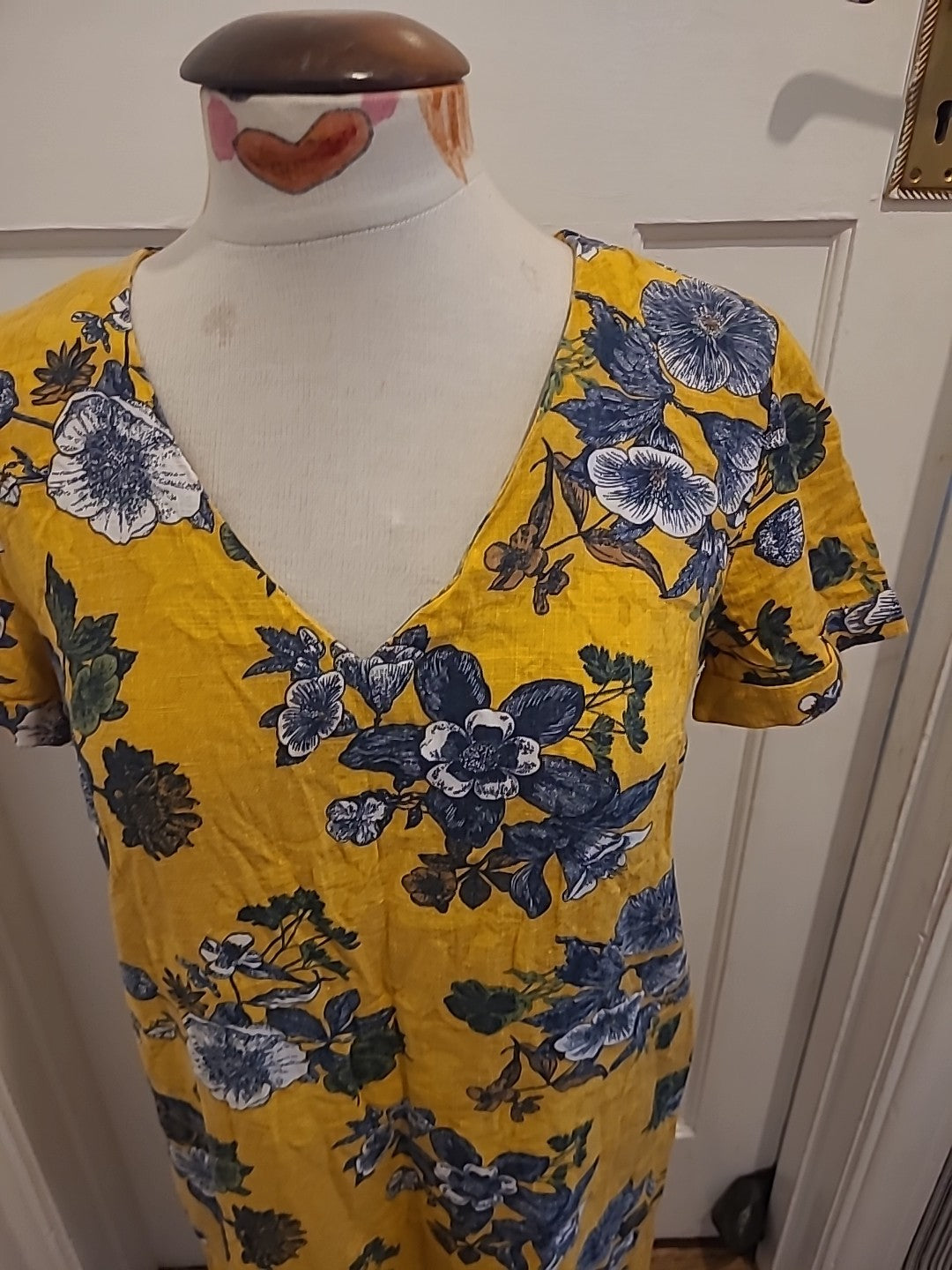 Ladies Next Size 8 Yellow Grey Floral Short Sleeved Dress