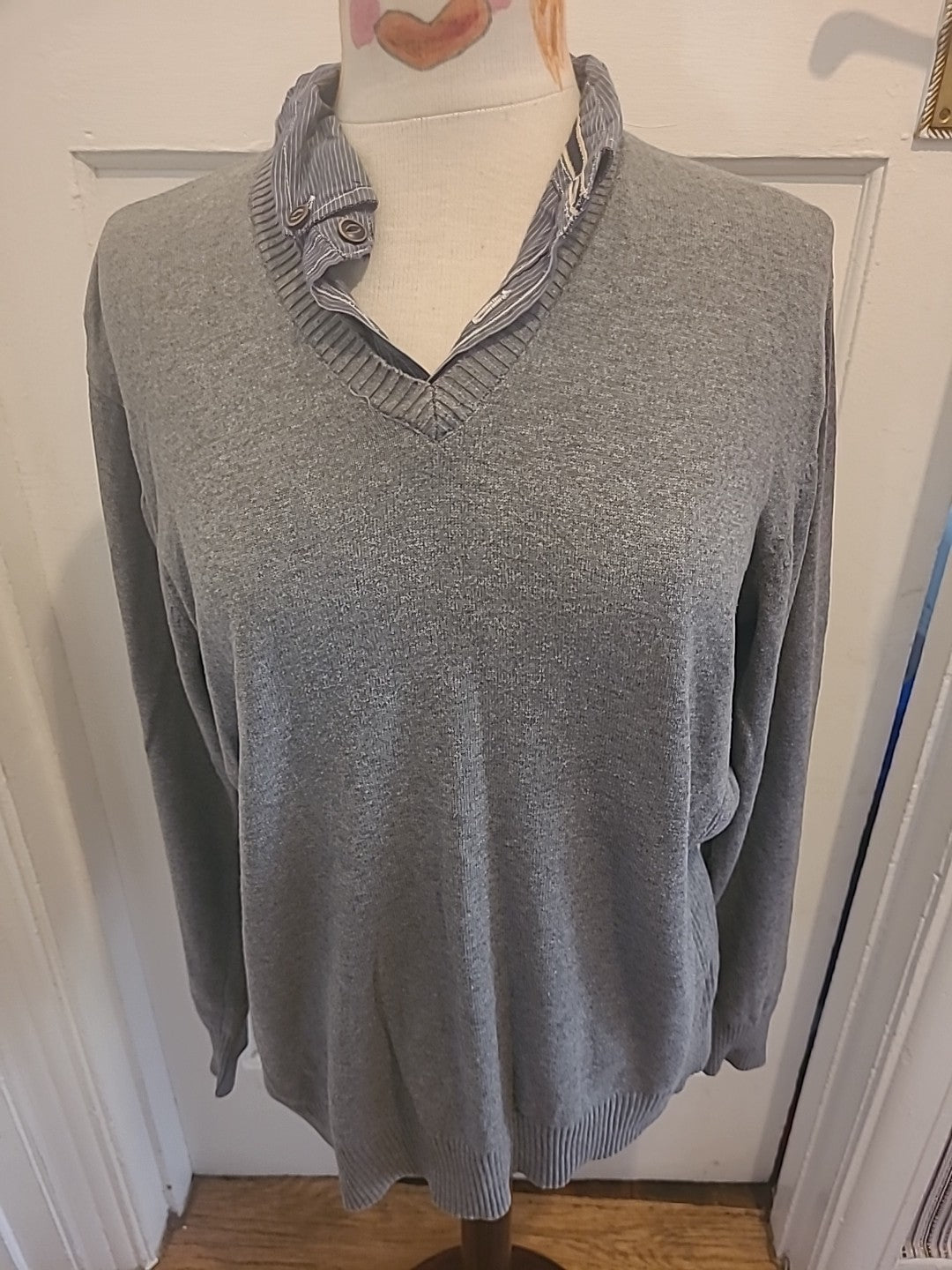 Mens Easy Size Medium Grey Collared Long Sleeved Polo/Jumper