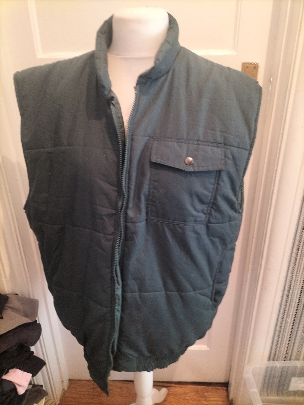 Mens Size XL Dark Green Sleeveless Puffer Jacket Full Zip
