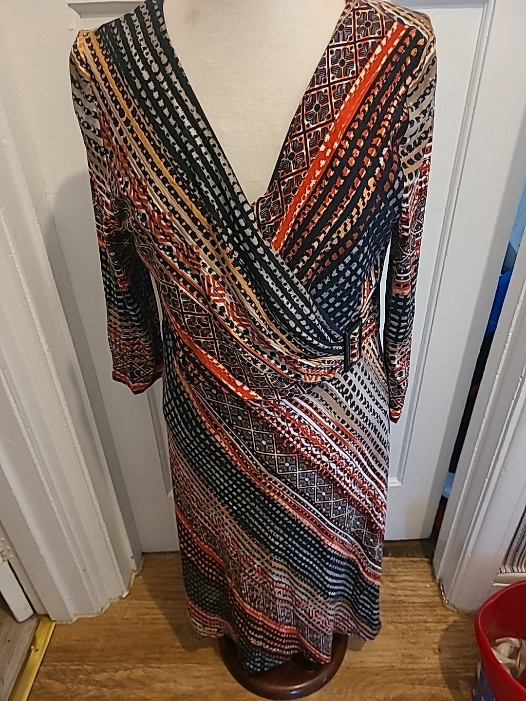 Ladies CC Size Large Multi Coloured Patterned Lined Long Length Dress