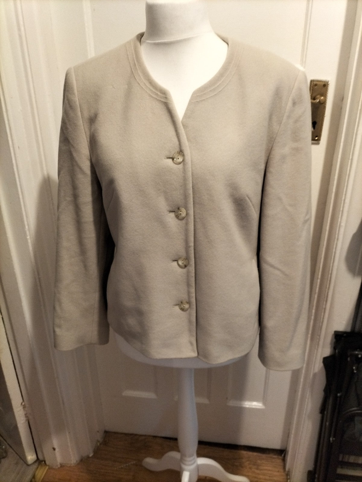 Ladies Size 16 Creamy Beige Wool & Cashmere Lined Blazer/Cardigan