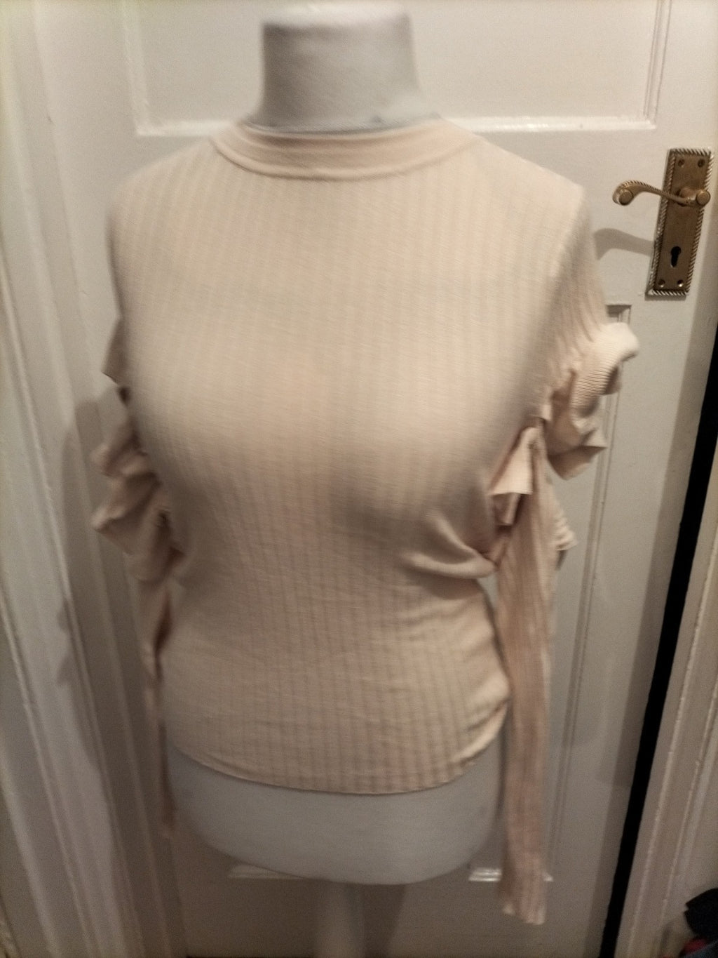 ASOS 10 Cream Ribbed Long Sleeve Blouse