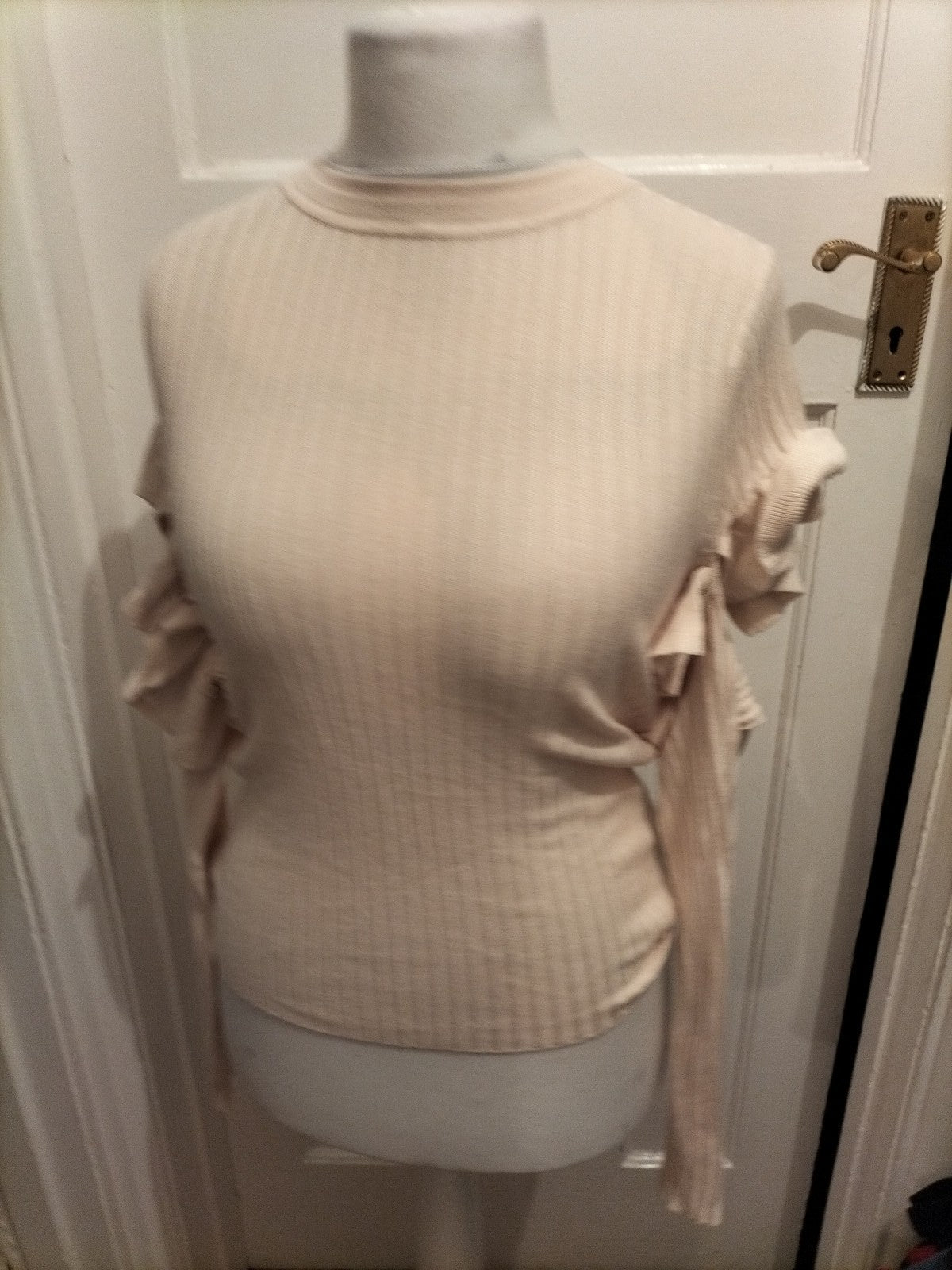 ASOS 10 Cream Ribbed Long Sleeve Blouse